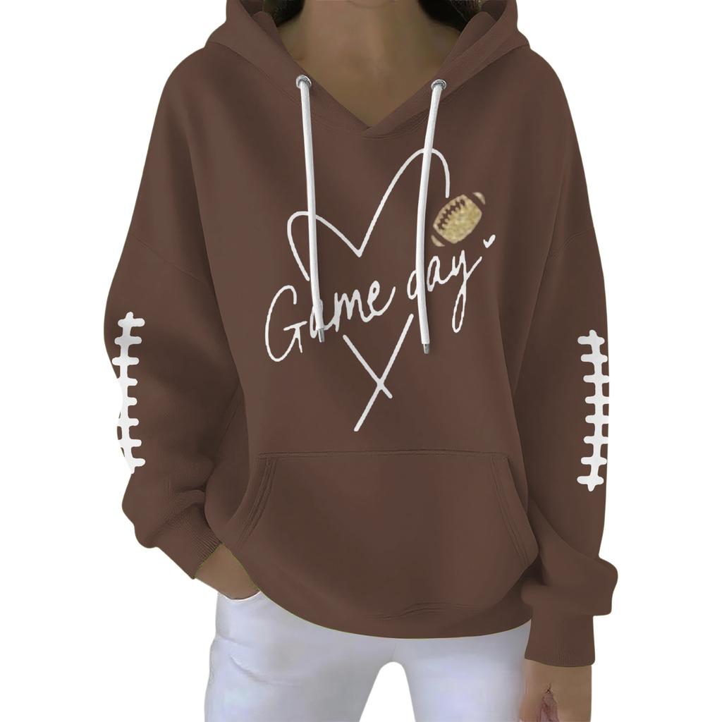 Ladies' Loose And Comfortable Casual Rugby Fun Printed Sports Hooded Sweatshirt