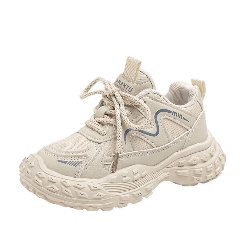 2025 Spring New Children's Sports Shoes Soft Sole Boys Running Shoes Leather Upper Middle and Older Children's Students Casual Shoes Foreign Trade