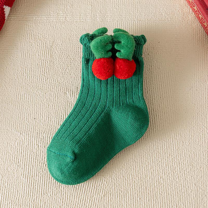 Children Bow Santa Claus Elf Deer Red Green Socks Christmas Kids Girls Princess New Year Autumn Winter Warm Leg Protection Socks