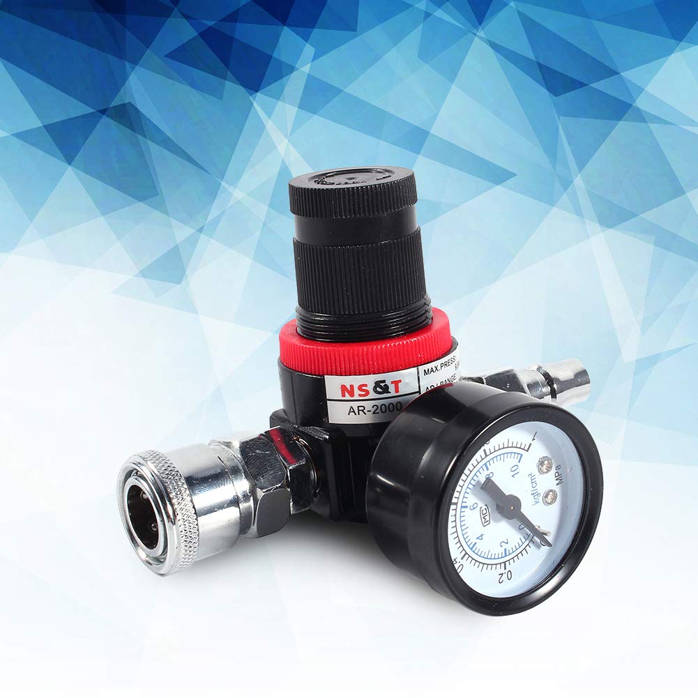1/4" Air Pressure Regulator with Gauge, Air Pressure Regulator Gauge Adjustment Valve for Spray Guns and Compressors