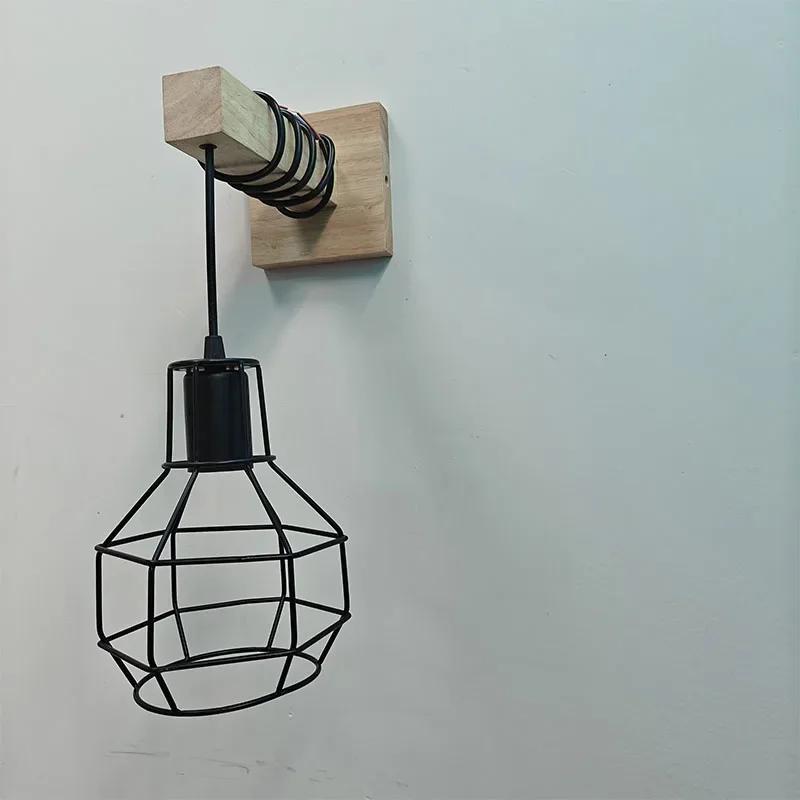 

Американский креативный деревянный арт-объект, персонализированный настенный светильник для спальни, коридора, прихожей, железный абажур, импортная торговля, E27, одинарная настенная лампа No light bulb