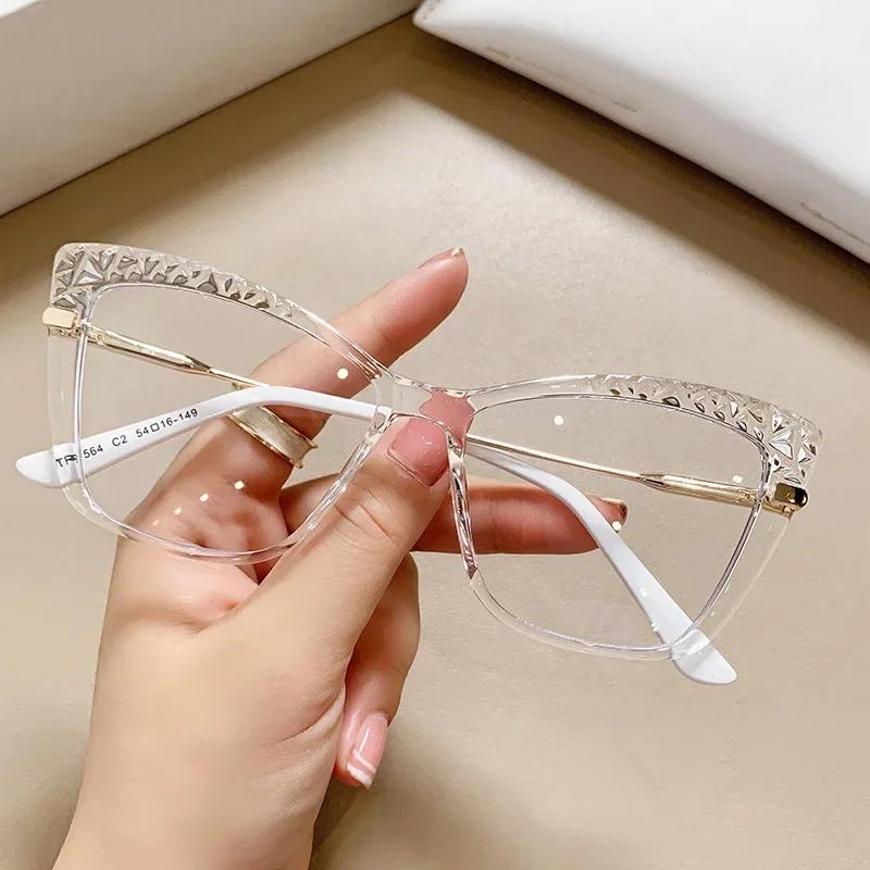 

Women Cat Eye Anti Blue Light Glasses Crystal Cut Fashion Optical Frames for Computer Eyewear
