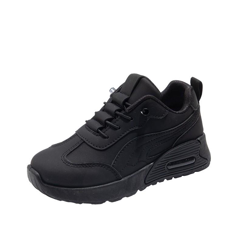 Kids Sports Shoes Boys Girls Lightweight Non-Slip Soft Sole Casual Sneakers Black PU Upper