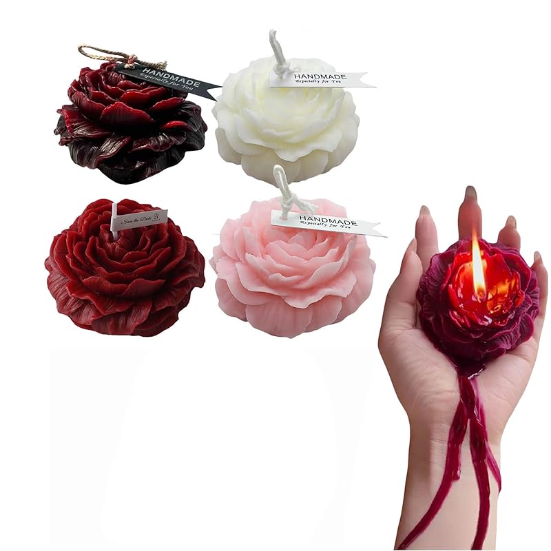 118.4°F 4 Pcs Low Temperature Candles Wine Red Red Pink White Peony Flower Shaped Scented Candles Adult Low Heat Body Safe Candles Wax Play for