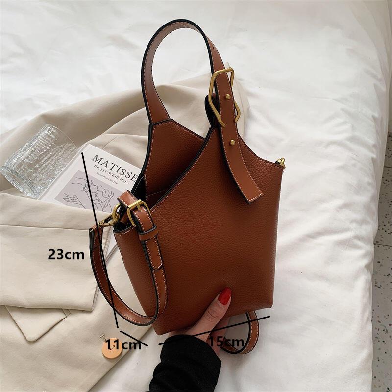 High Capacity Contrast Color Bucket Shoulder Bags  New Women's Basket Top Handle Bags Casual Commuter PU Leather Handbags