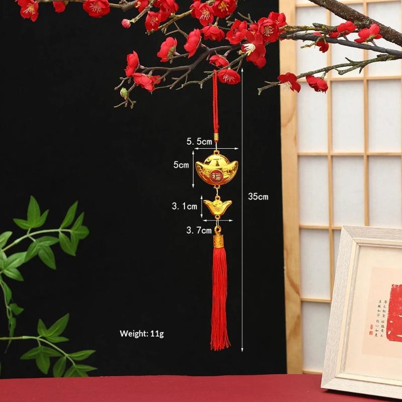 Chinese Lucky Fu Gold Ingot Hanging Ornaments Handwoven Tassel Auspicious Decor for Home New Year Celebration Gift