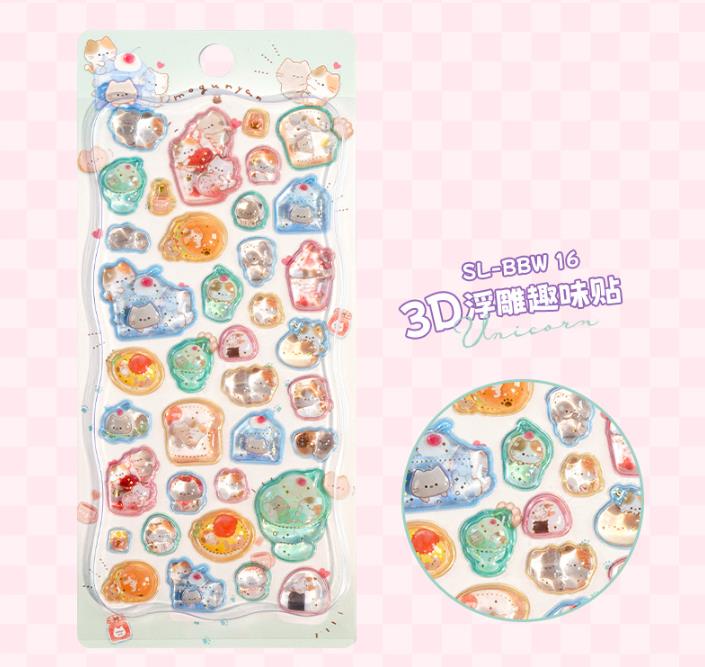 New 4pcs3D Japanese relief 3D crystal sticker unicorn sparrow children's girl handmade sticker