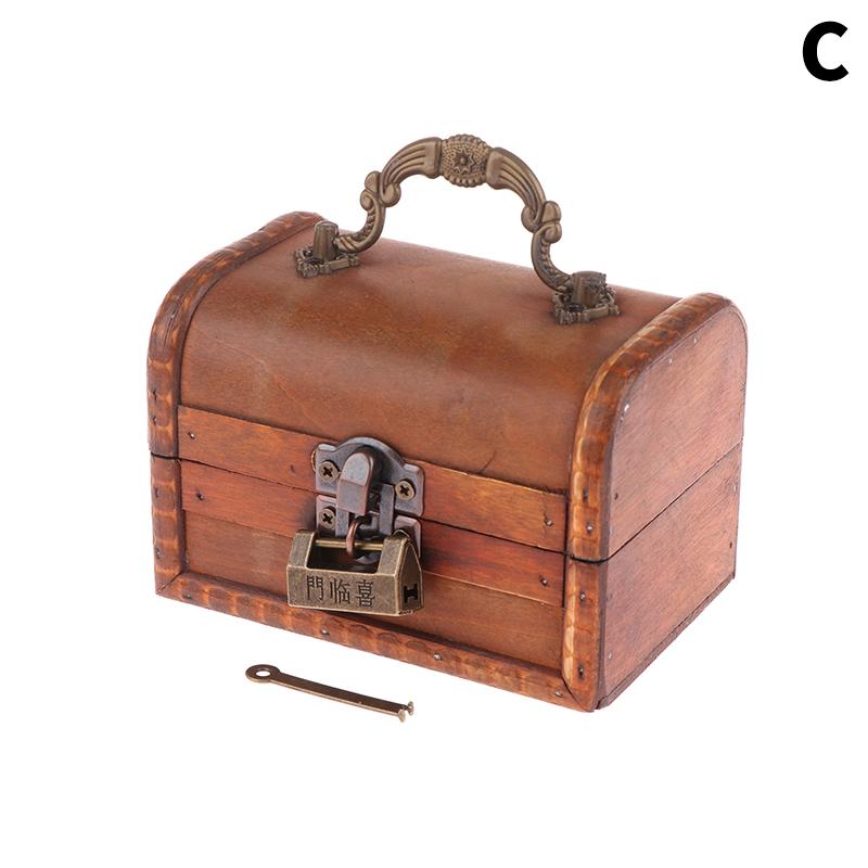 Retro Storage Wooden Box Necklace Earrings Jewelry Password Lock Storage Box Key Unlocking Wooden Green Brown Lock Box