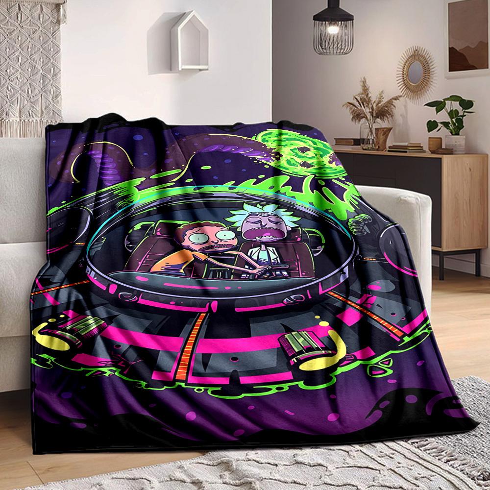 1 peça Cobertor Rick and Morty Leve Manta de Flanela Para Sofá, Cama, Viagem, Acampamento, Sala de Estar, Escritório, Sofá, Cadeira e Cama