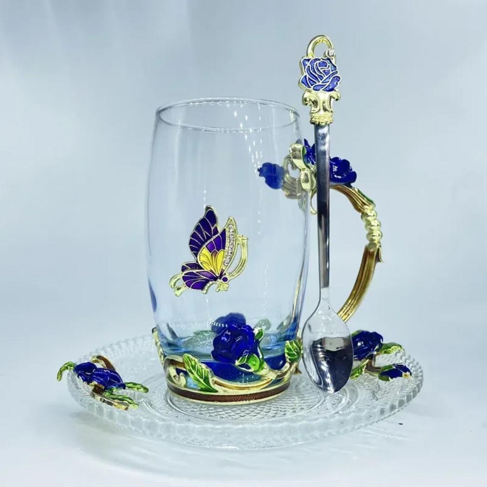 

Красота и новизна Эмалированная кофейная кружка Чашка Цветочный чайный стакан Чашки для горячих и холодных напитков Чайная чашка Набор ложек Идеальный свадебный подарок As shown