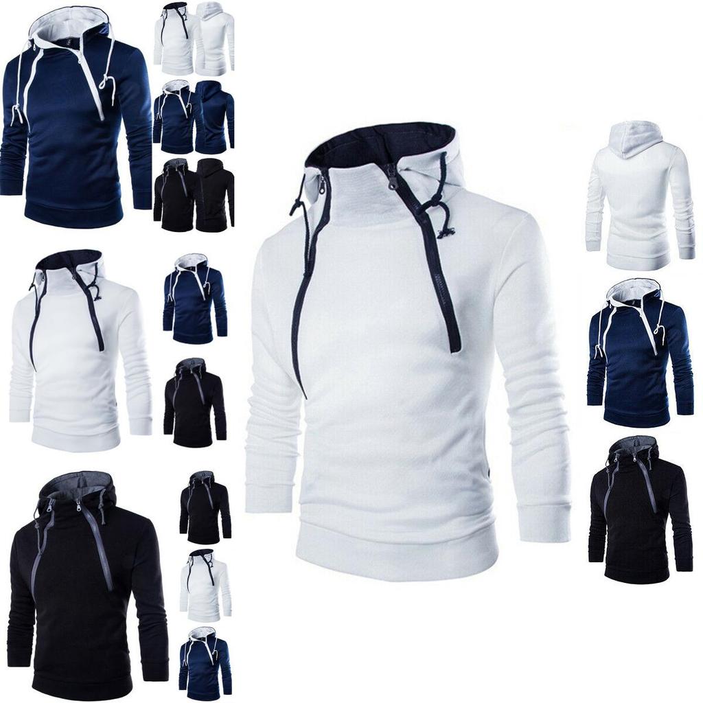 Classic Men's Pullover Hoodie With Zipper Design And Adjustable Drawstring For Winter