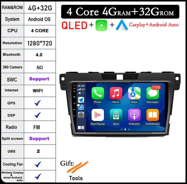 QLED Android 14 Car Radio For Mazda CX7 CX-7 CX 7 2008 - 2015 Car Multimedia Navigation GPS Video Carplay Auto BT RDS Stereo