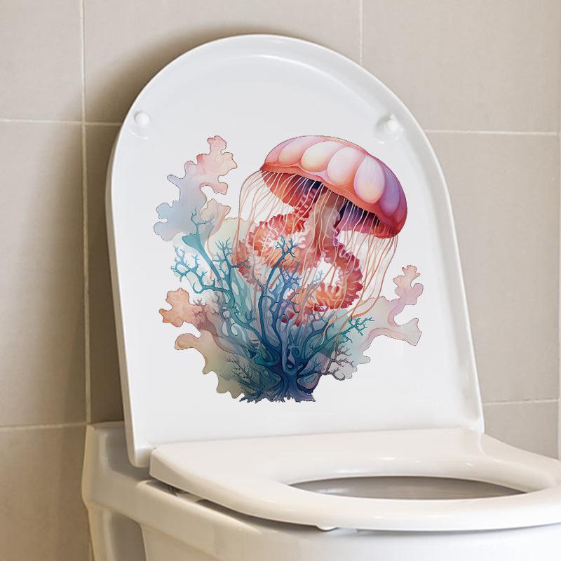 Colorful Deep-sea Jellyfish Toilet Sticker Bathroom Toilet Water Tank Decoration Waterproof Self-adhesive Sticker