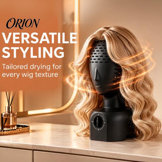 Gentle Heat Wig Dryer Hair Head Stand, 360 degree Automatic Dryer, 5/10/15min 3-Speed Timer, Countertop Styling Station Fast Drying, Simulation Model,