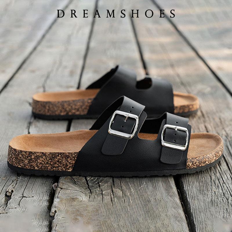 New Cork Flip-flops Male Couple Retro Two Buckle Men Women Unisex Slides Slippers Casual Beach Sandals