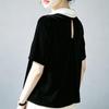 Women's Mulberry Silk Velvet Color-block Short Sleeve T-shirt