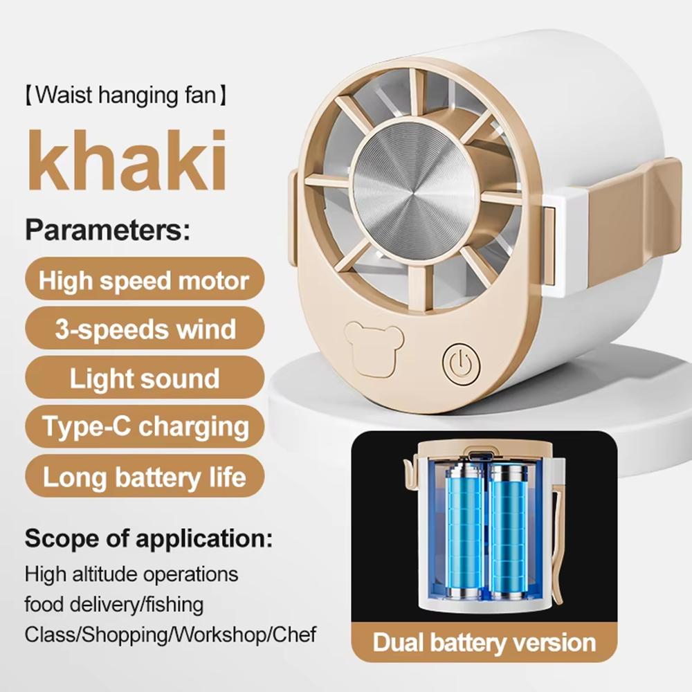 Portable Waist Fan Rechargeable Hands-Free Clip-on Fan 3-Speed Quiet Cooling Blower for Outdoor Working Camping Travel Summer