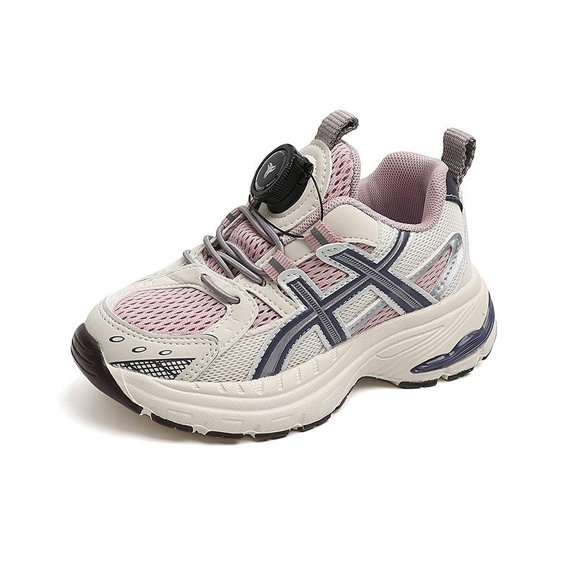Boys shoes 2025 spring and autumn new children's lightweight rotating buckle dad shoes girls fashion single net breathable running shoes