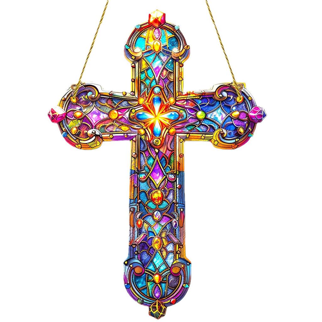 1pcs colored glass style pendant - cross. Garden decoration, religious gifts, Christian decoration