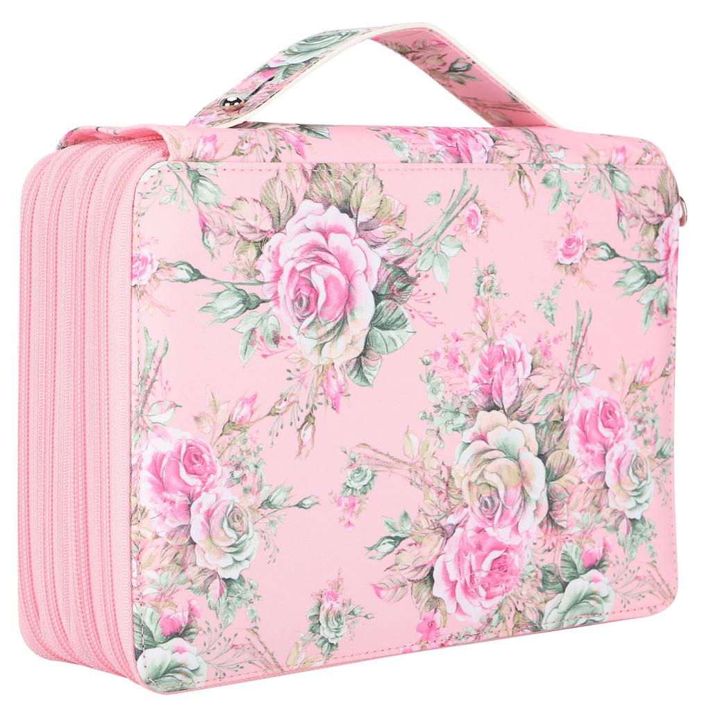 Pencil Case 200 Slots Rose Printed 4‑Layer Zipper Pen Holder Stationery Storage Pocket