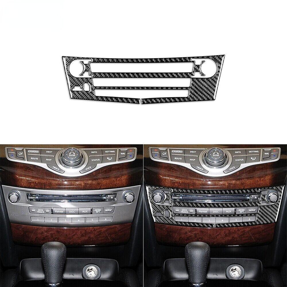 For JX QX60 13-16 Interior Carbon Fiber Center Console Radio CD Panel Frame Trim
