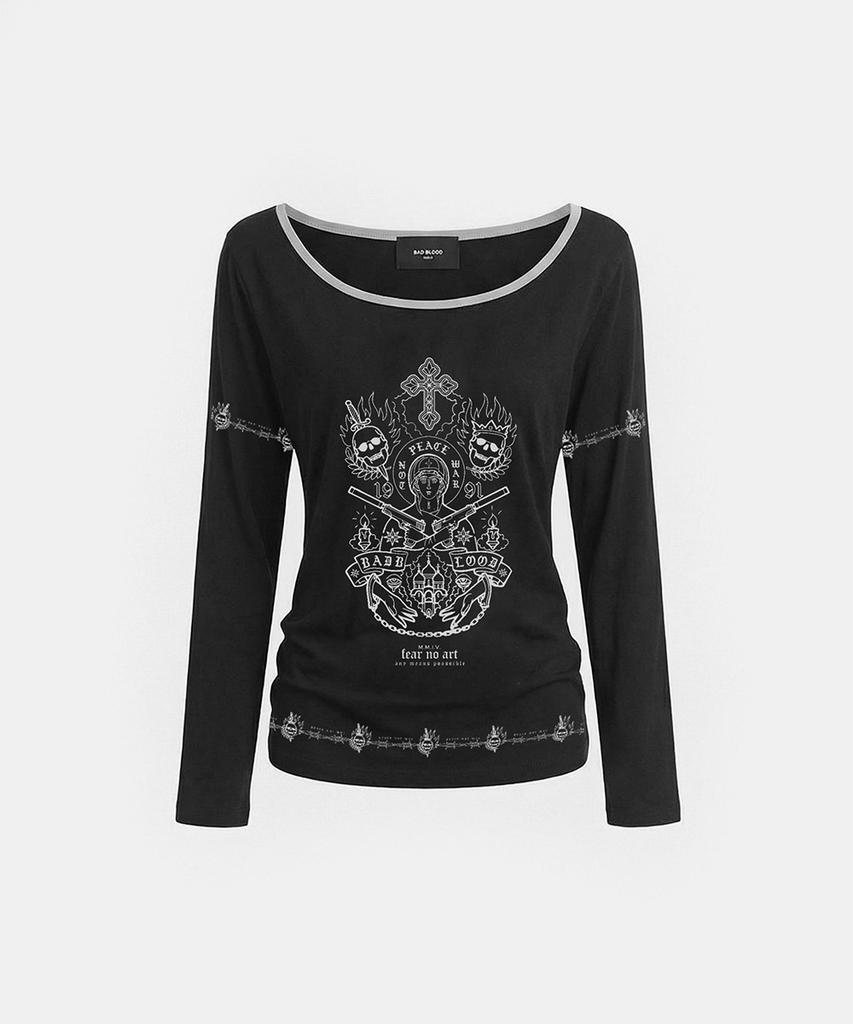 BADBLOOD Peace Not War Print Loose Fit Long Sleeve - Black