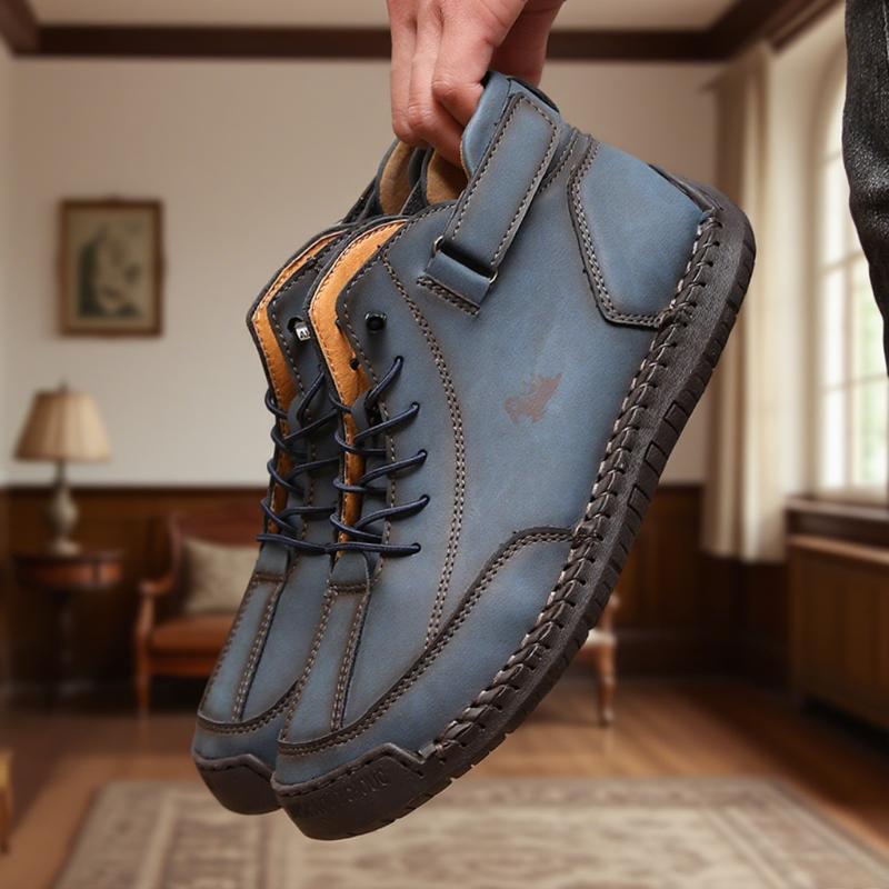 

New Men Handmade Leather Casual Shoe Fashion Ankle Boots Business Outdoor Shoes Soft Homme Classic Ankle Non-slip Flats Moccasin 38