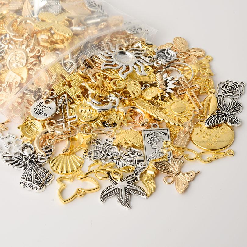 Random Mix 10/20/30/50/100pcs Alloy Metal Charm Sun Moon Star Butterfly Cross Sea Animal Pendants For Jewelry Making Accessories