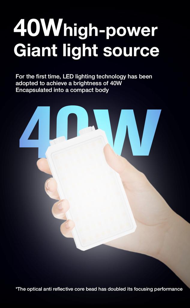 Portable LED Video Light 40W Pocket-Sized Mini Portable Light Temperature Control Built-in Rechargeable Battery PD Charging