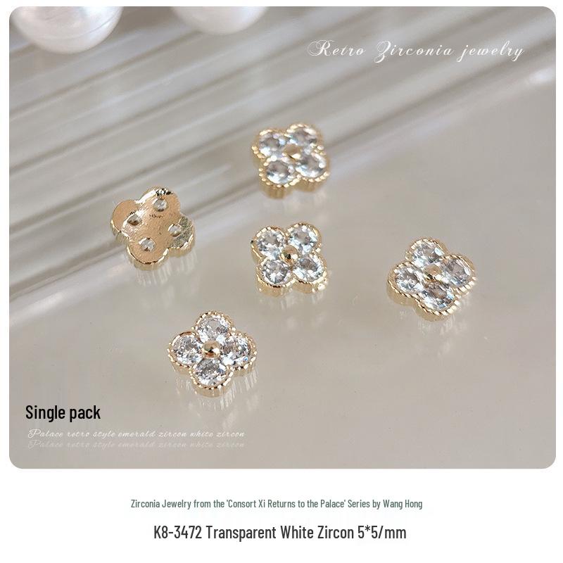 Xifei Palace Chic Zirconia Nail Art: Four-Leaf Alloy Rhinestone Ornaments