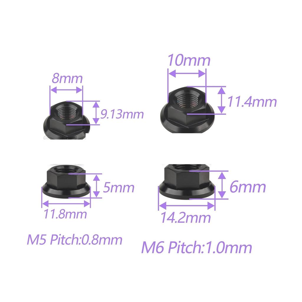 SenyEr Titanium Nuts M5/M6/M8/M10/M12/M14/M16 Flange Nuts Bolt Caps for Motorcycles Bicycles Bikes (Black, M5)