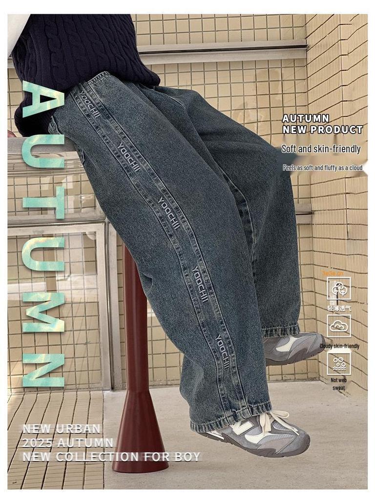 2025 Jesień Stylowe Dżinsy Amerykańskie z Haftem Literowym i Dużymi Kieszeniami