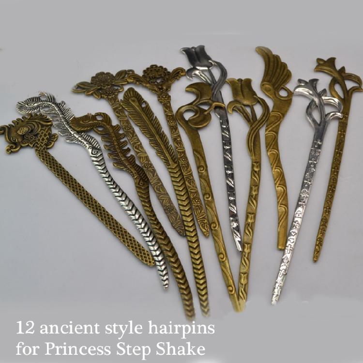 12pCS Chinese Buyao Hairpin Han Costume Hair Stick Party Accessory Hair Decors
