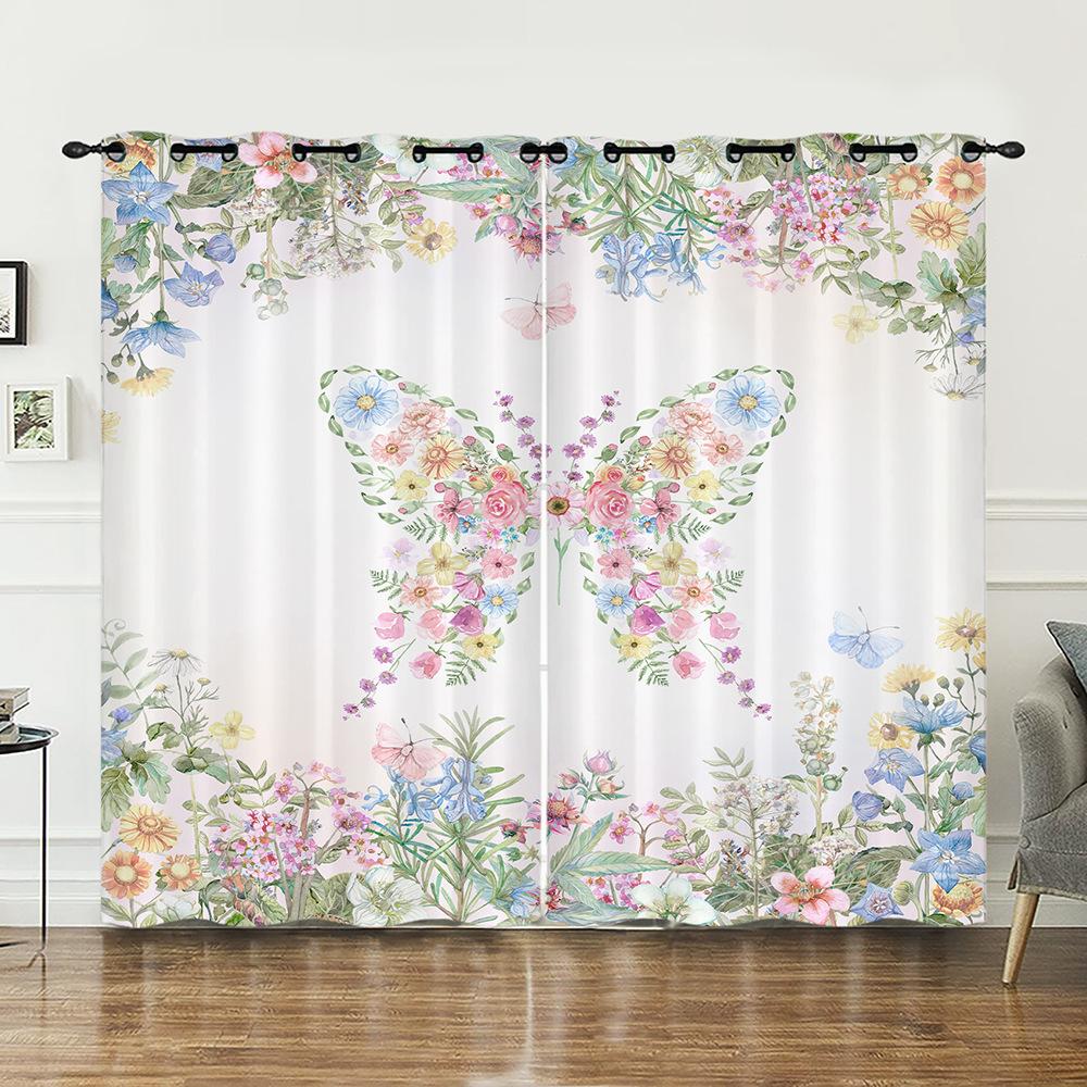 Curtain 3D Butterfly Series Sunshade European And American Digital Printing Curtain Blackout Free Punching