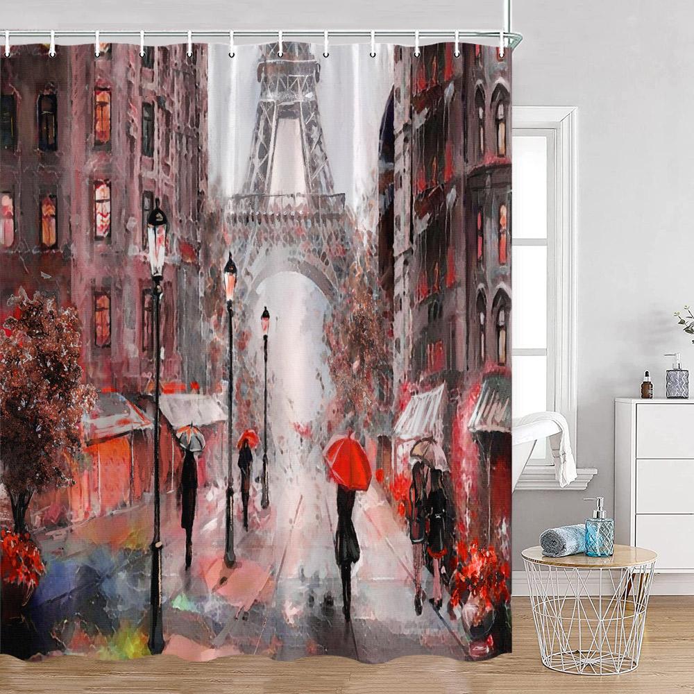 Fashion Paris Tower Shower Curtains European City View Aesthetic Bathroom Curtain Polyester Fabric Bath Decorations for Home