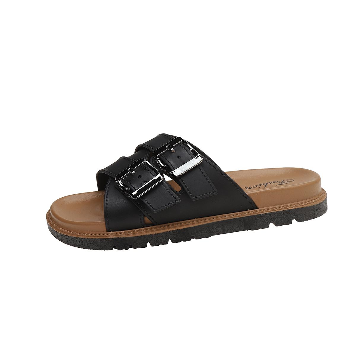 

Модные классические шлепанцы с ремешком-пряжкой, женские, мягкая пробковая стелька, сандалии-вьетнамки, женский брендовый дизайн, удобные, пляжные шлепанцы 40 чёрный