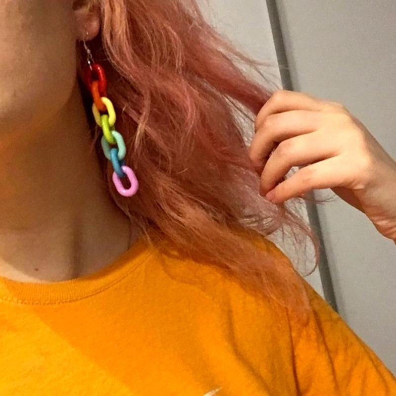 Mode Kette Ohr Haken Frauen Lange Regenbogen Clip Ohrringe Club Schmuck