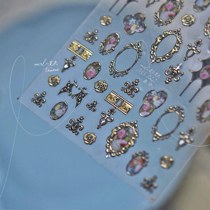 

Bright Crystal Metal Flower Frame Nail Sticker Relief New Arrival 3D3D 5D Retro Flower Picture Frame Nail Sticker Decorations Golden Flower Frame 822 (Crystal Diamond)