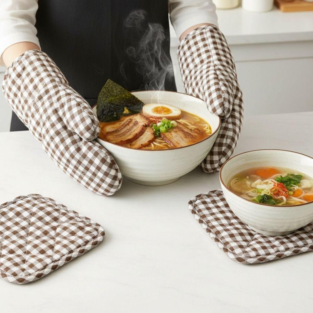 4 Piece/Set Heat-Resistant Microwave Mitten Cotton Lining Insulated Glove Kitchen Gloves Cooking