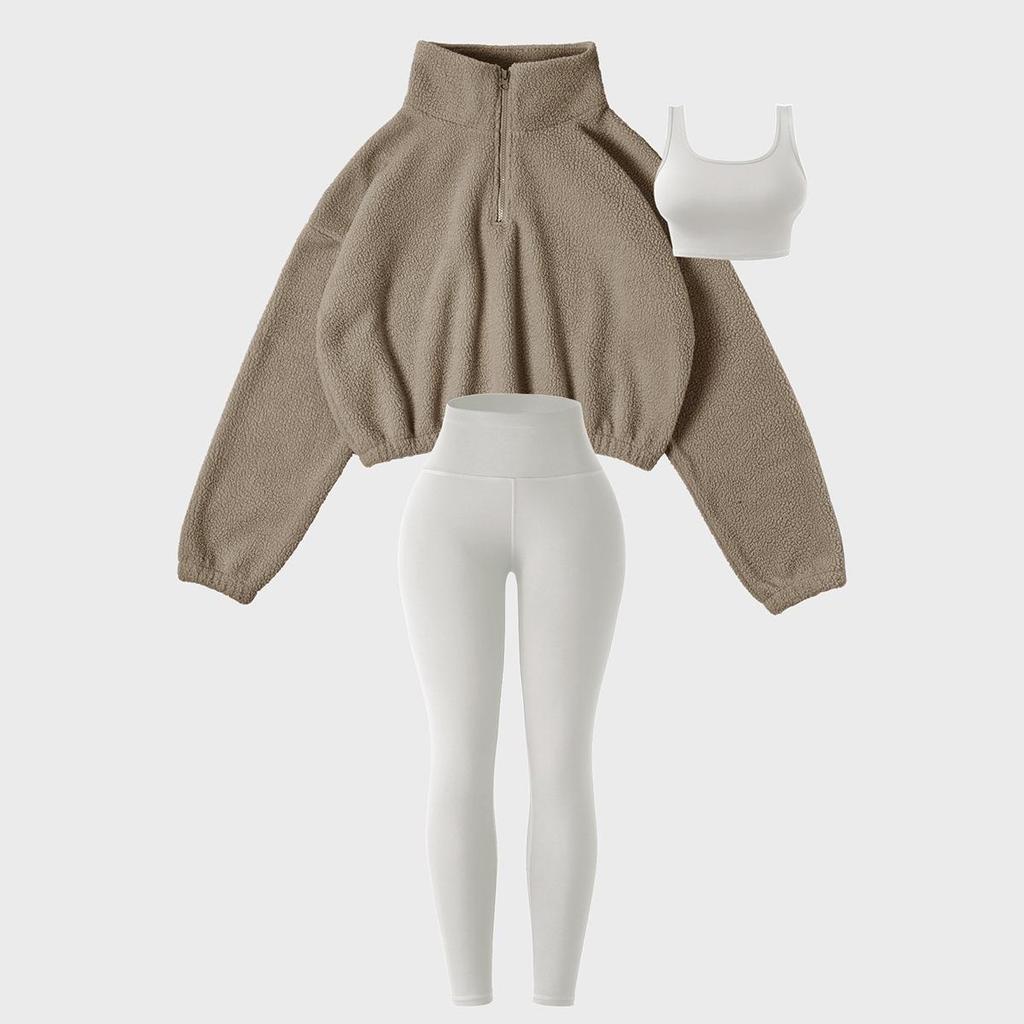 Women's Slim-Fit Breathable Yoga Suit: Quick-Dry Three-Piece Set with Bra for Outdoor Fitness.