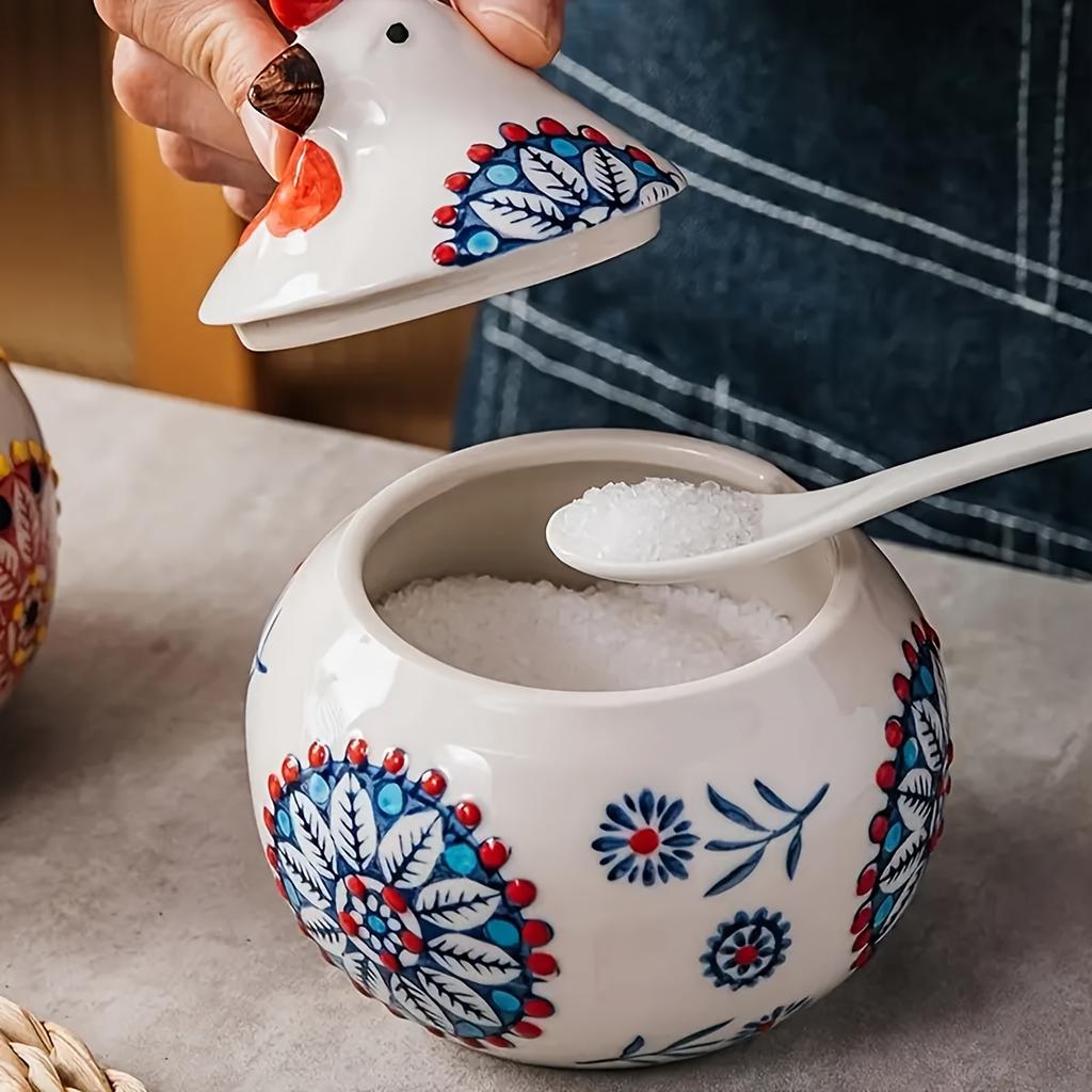 Chicken Ceramic Spice Chicken Ceramic Spice Jar 1pc Henshaped With Lid Redbluegreen Rustic Kitchen Dining Storage Gift For Chefs