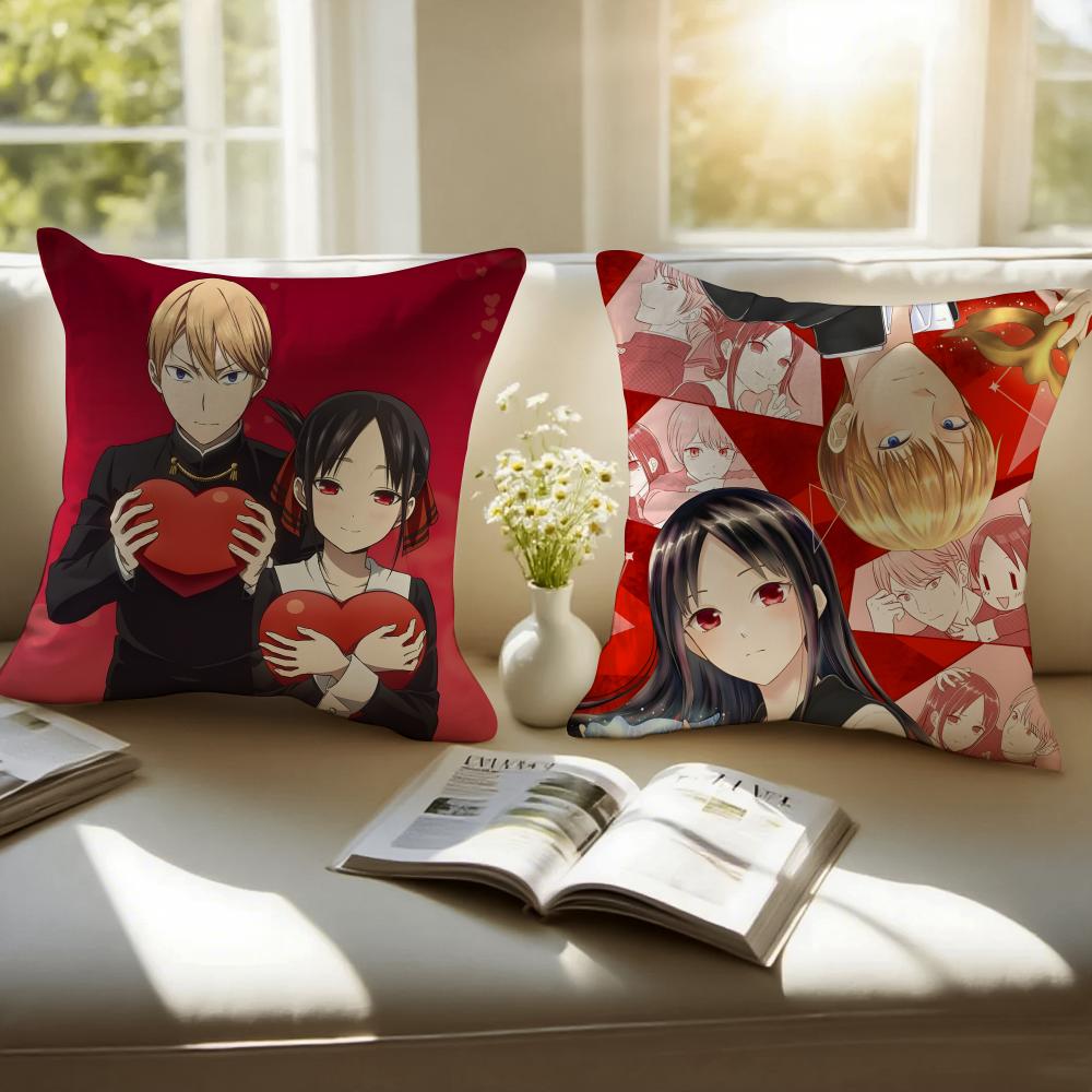 Cute Romance Anime KKaguyasama Love Is War Cushion Cover Pillowcase Antidustmite Invisible Zipper Short Plush Sofa Cushion