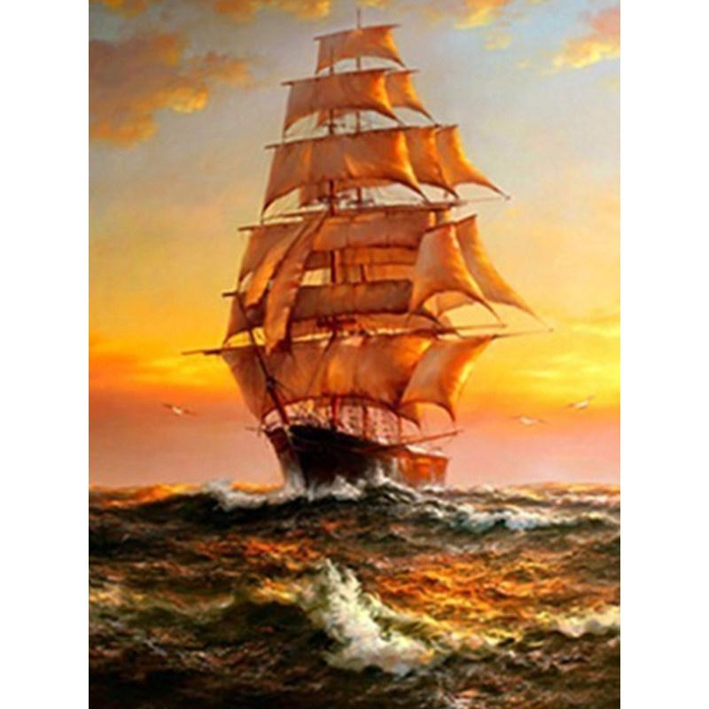 5D DIY Diamond Painting Dusk and Sailing Diamond Embroidery Cross Stitch Kit Full Rhinestone Mosaic Home Decor