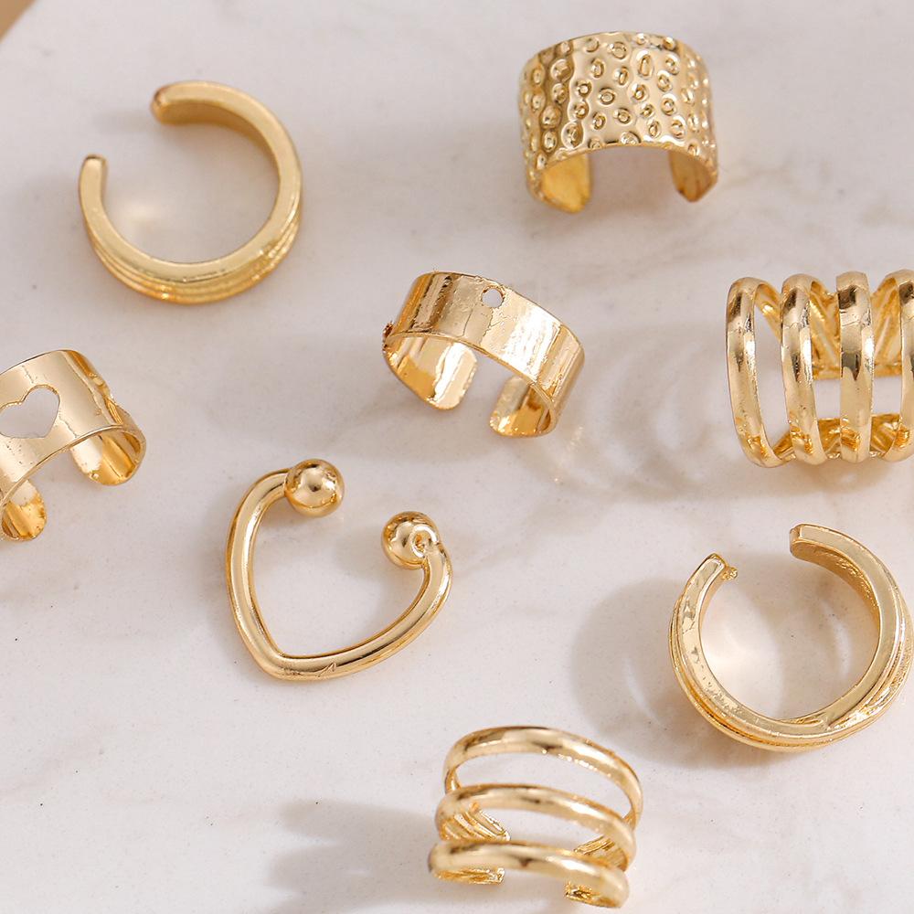 Popular Earrings C-type Pierless Ear Clips, Ear Bone Clips, Fashionable and Simple Personalized Ear Buckles 8-piece Set