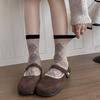 Woolen Boneless Pile Socks with Contrasting Color Diamond-shaped Patterns, Warm and Retro Mid-calf Socks for Autumn and Winter