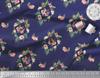 Soimoi Blue Poly Crepe Satin Fabric Bird & Floral Print Print Fabric by the Metre 42 Inch