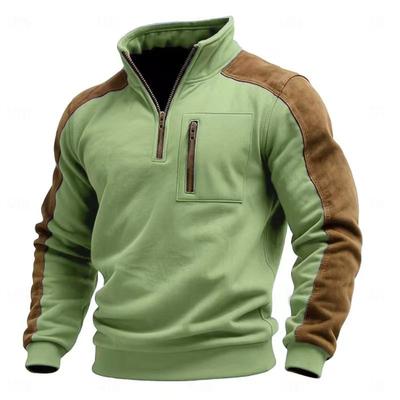 Men's Stand-up Collar Pullover Zipper Sweatshirt with Color-blocking and Fashionable, Casual and Warm Men's Sweatshirt