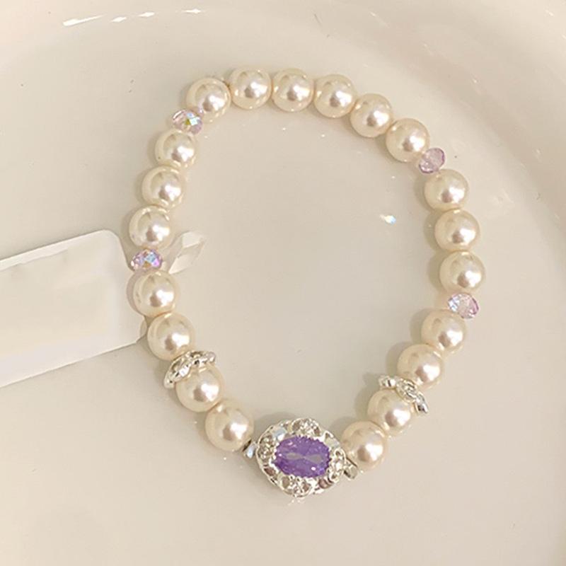 Горячая Распродажа Браслет с Жемчугом и Бусинами 2025 Новый Овальный Фиолетовый Циркон Яйцо Голубя Эластичный Шнурок Браслет фиолетовый