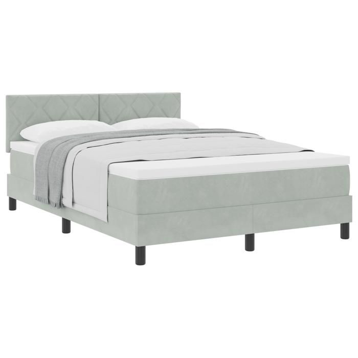 Lit à ressort vidaXL avec matelas Gris clair 160x200 cm Velours 3339248