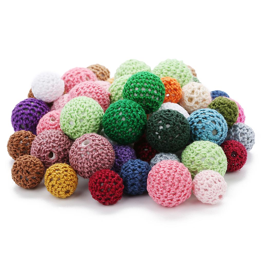 10pcs 14/20mm Acrylic Crochet Round Beads Colorful Handmade Loose Spacer Beads For DIY Jewelry Making Necklace Bracelet Keychain